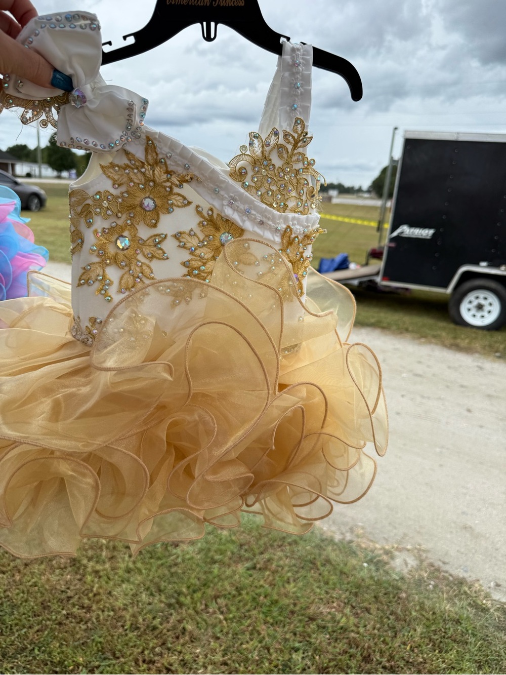 Gold & White Sparkle Pageant Dress for Kids
